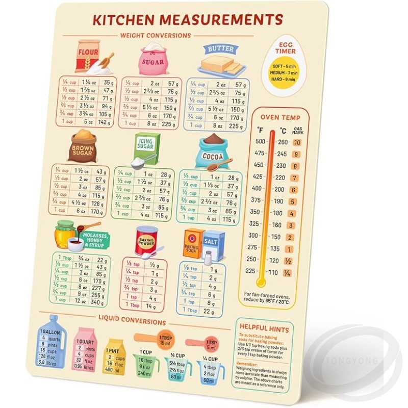 Kitchen Baking Conversion Chart - Mutfak Dönüşüm Tablosu Mıknatıs Metrik Pişirme