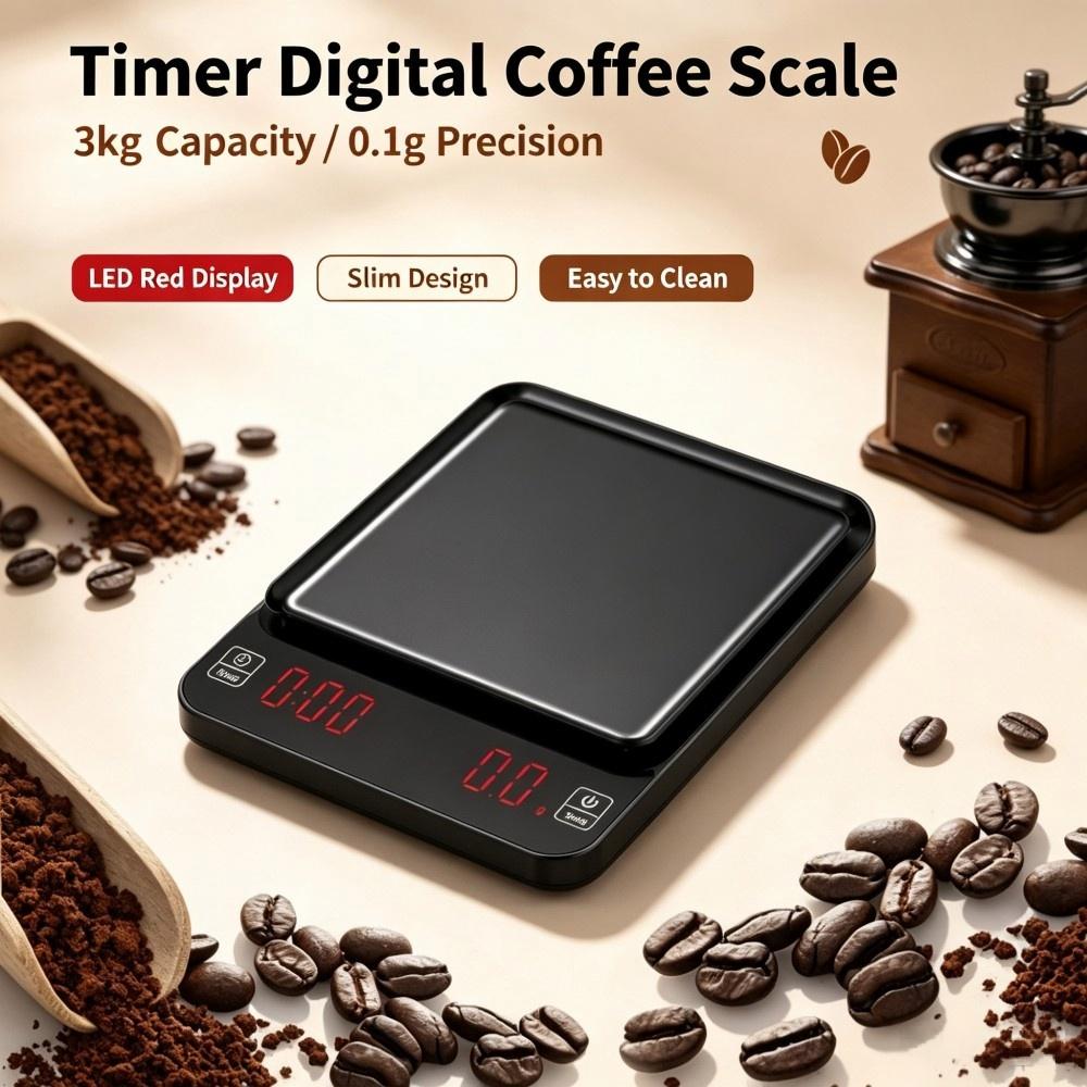 Baking In Kitchen - 3kg/0.1g Yüksek Hassasiyetli Dijital Kahve Terazisi,