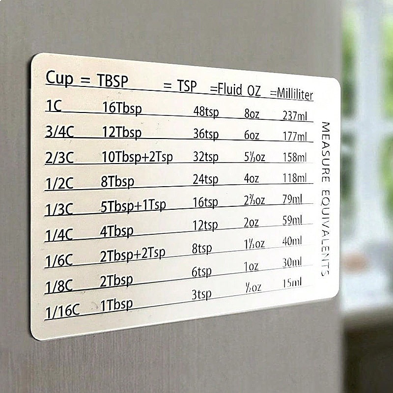 Kitchen Baking Conversion Chart - Mutfak Pişirme Manyetik Ölçüm Dönüşüm Tablosu
