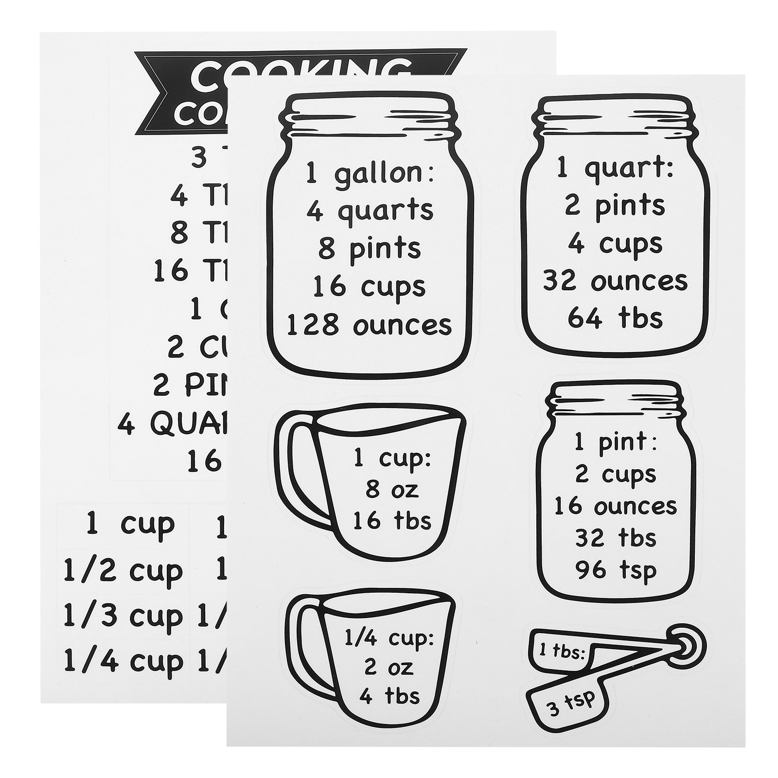Kitchen Baking Conversion Chart - 2 Adet Mutfak Ölçü Dönüştürme Tablosu