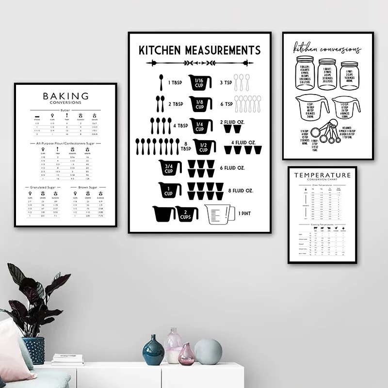 Kitchen Baking Conversion Chart - Minimalist gıda mutfak ölçümleri pişirme dönüşümleri